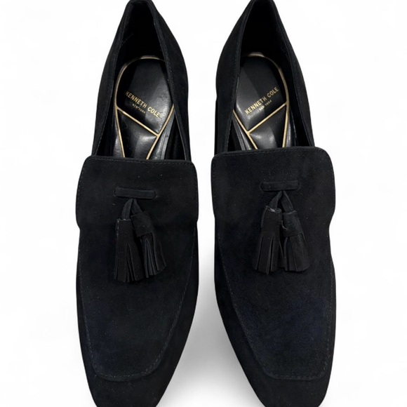 New Never Worn Women's Kenneth Cole Black Nova Suede Heel Loafer Size 8.5 Tassel - Picture 2 of 6